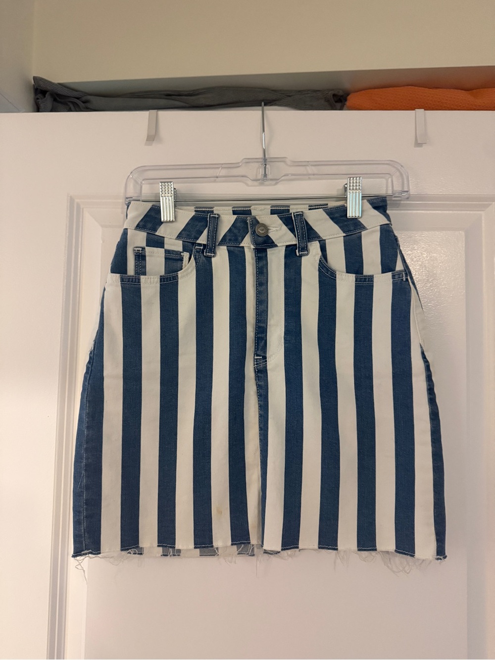Hollister Blue & White Vertical Stripe Denim Mini Skirt